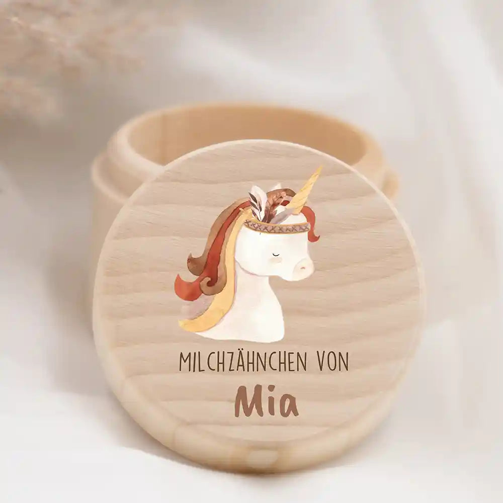 Zahndose Milchzähne personalisiert - Holz Zahnbox mit Wunschnamen - Löwe