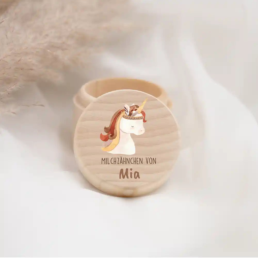 Zahndose Milchzähne personalisiert - Holz Zahnbox mit Wunschnamen - Löwe