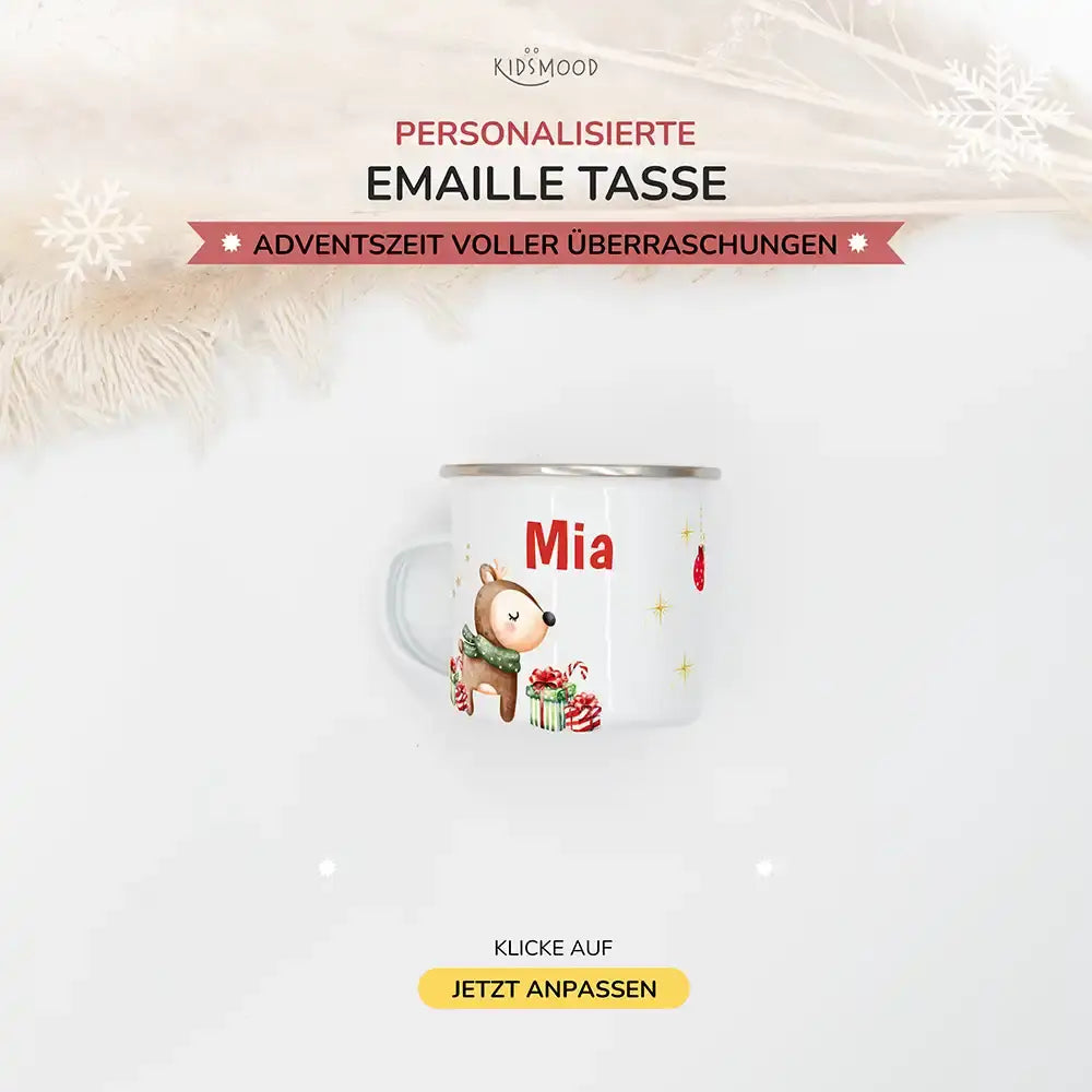 Emaille Tasse personalisiert Weihnachten - Reh