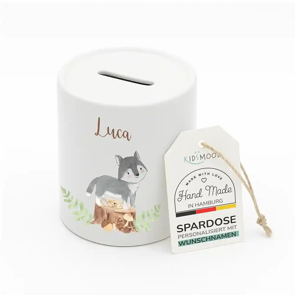 Spardose Kinder aus Keramik - Wolf Waldtiere