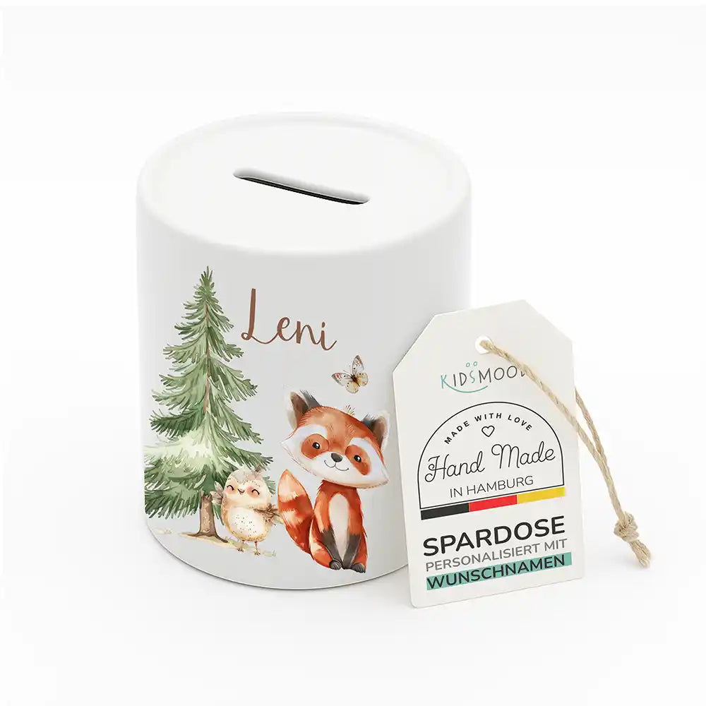 Spardose Kinder aus Keramik - Fuchs im Wald