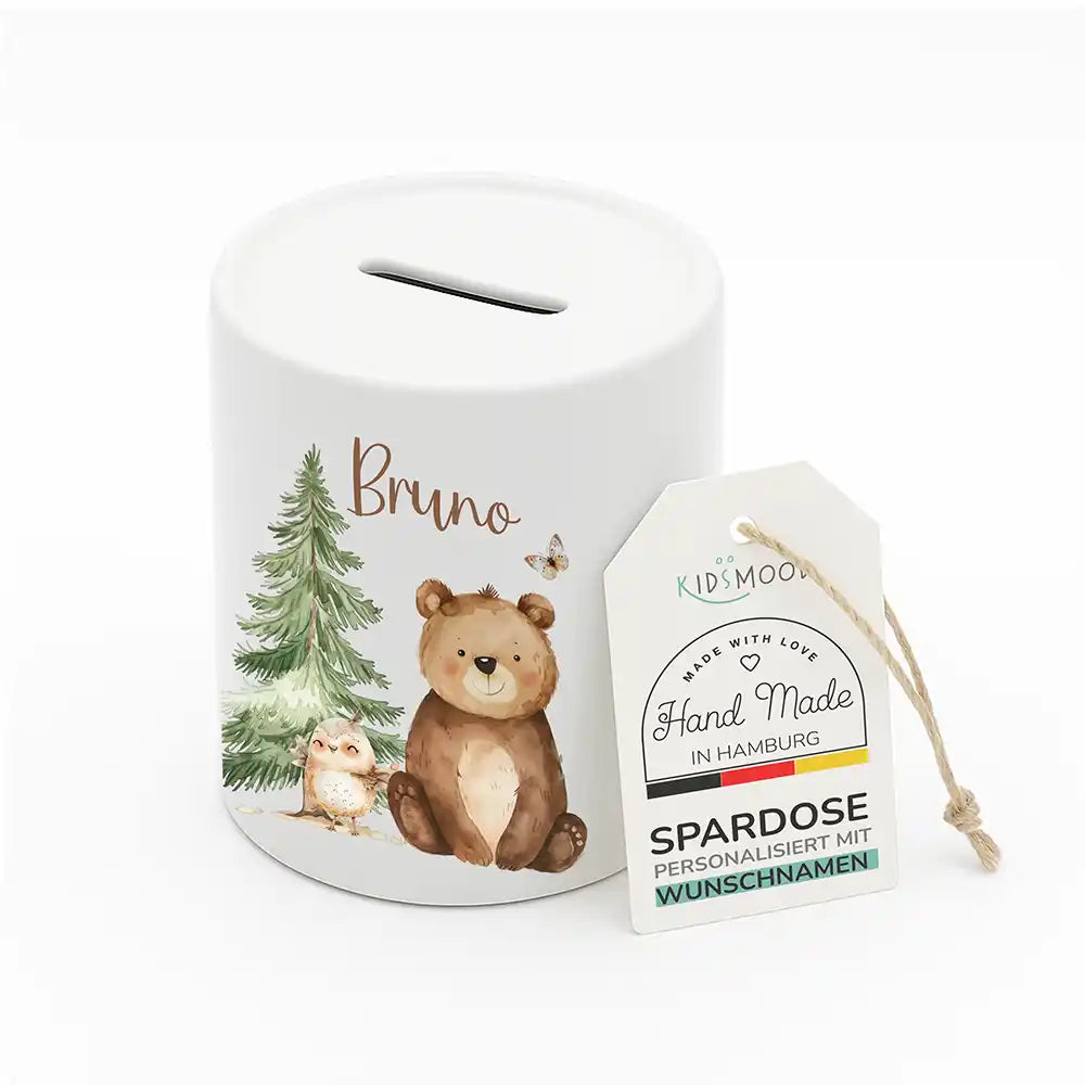Spardose Kinder aus Keramik - Bär im Wald
