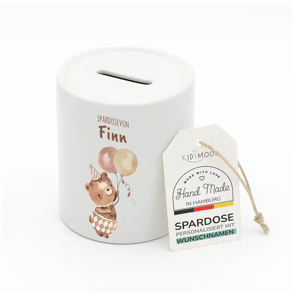 Spardose Kinder aus Keramik - Bär mit Ballon