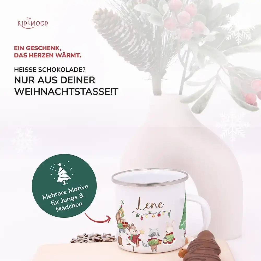Emaille Tasse personalisiert Weihnachten - Frohe Weihnachten