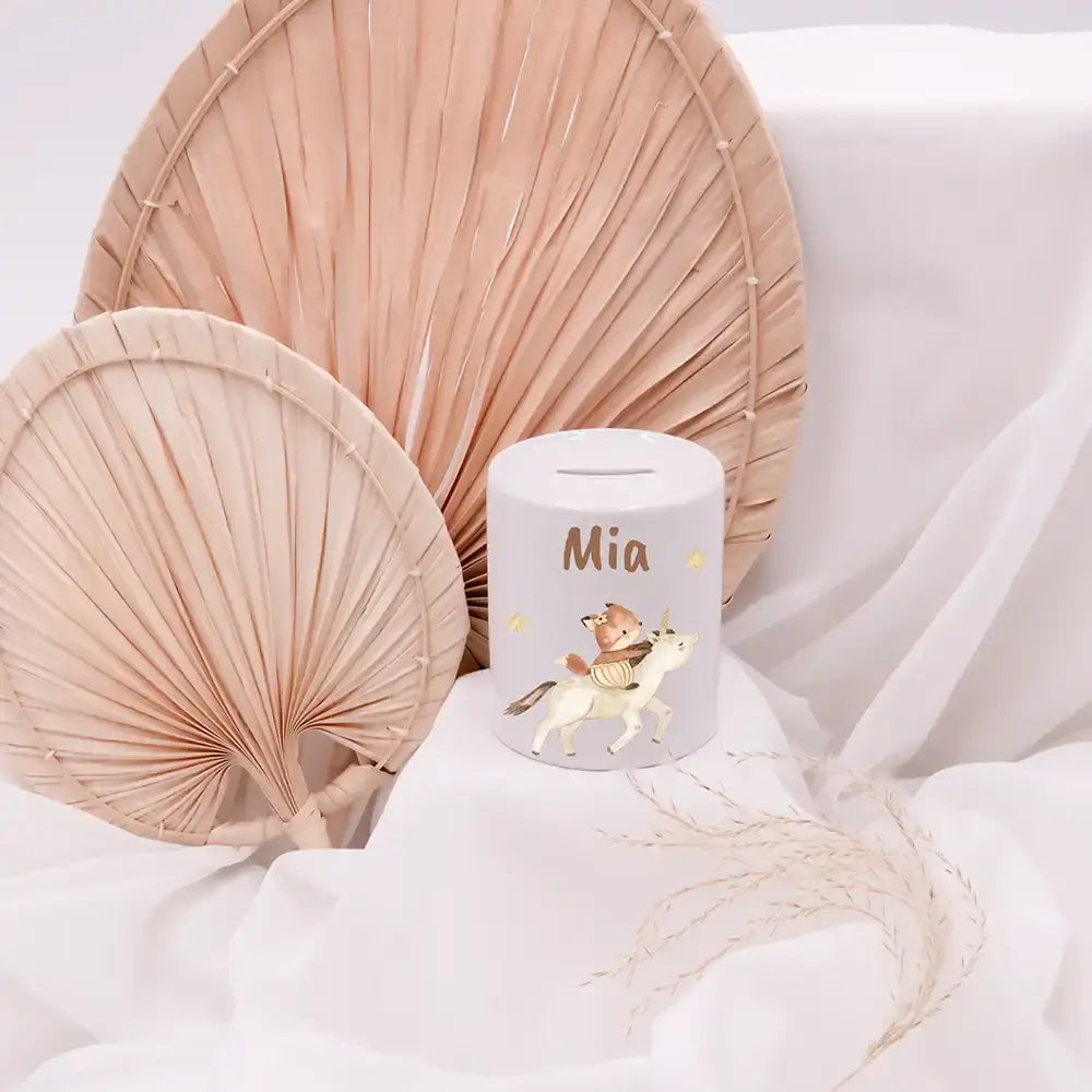 Kinderspardose aus Keramik - Zauberhaftes Eichhörnchen auf Einhorn