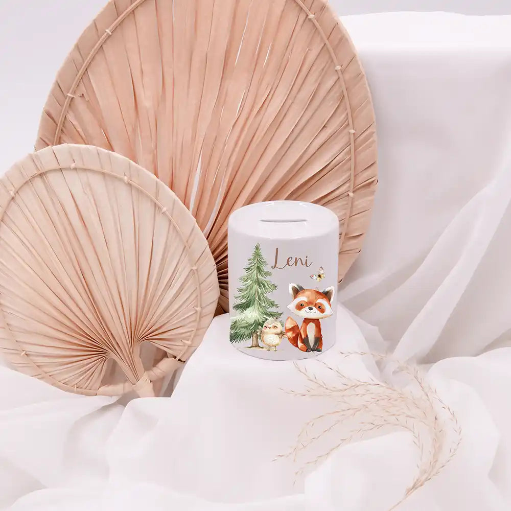 Spardose Kinder aus Keramik - Fuchs im Wald