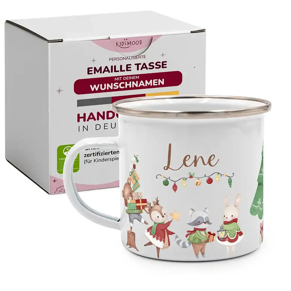 Emaille Tasse personalisiert Weihnachten - Frohe Weihnachten