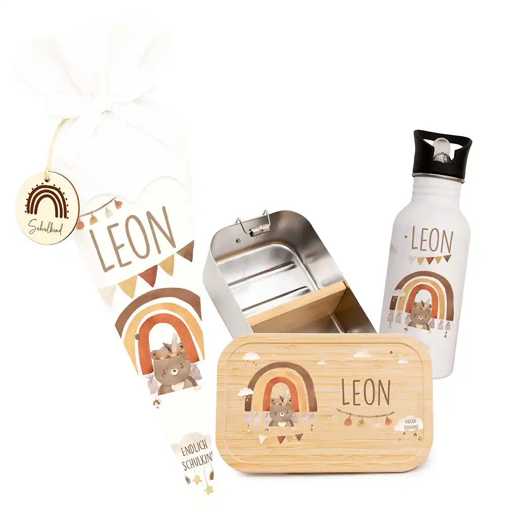Einschulungsset mit Name – Schultüte, Trinkflasche und Brotdose