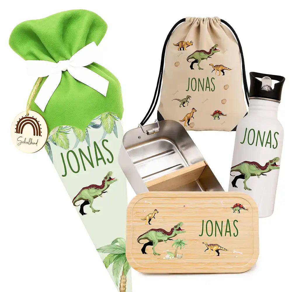 Großes Einschulungsset mit Name – Schultüte, Turnbeutel, Trinkflasche & Brotdose