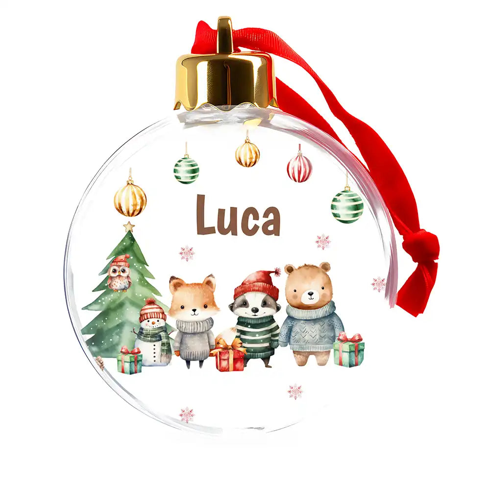 Weihnachtskugel personalisiert mit Namen - Schneeflocken-Tierchen voller Liebe