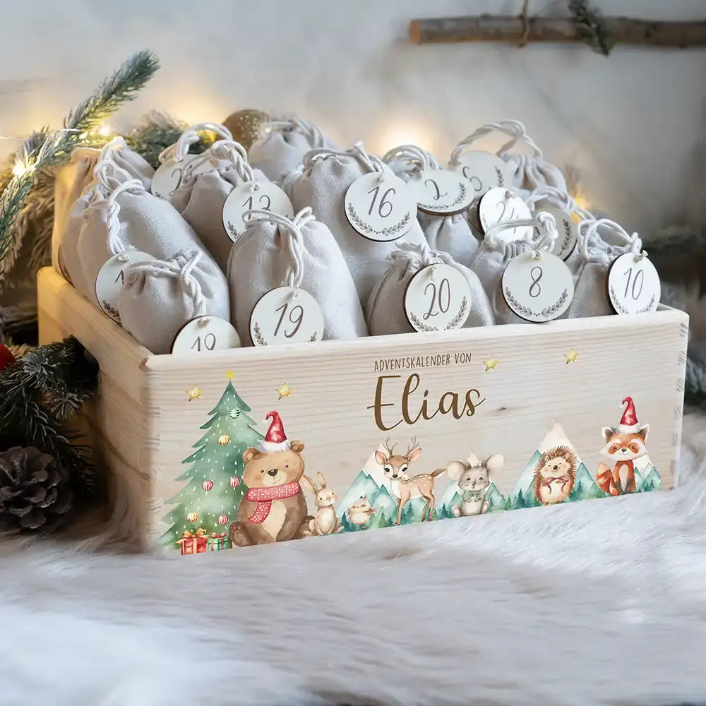 Adventskiste zum befüllen "Bär und Weihnachtsbaum" personalisiert
