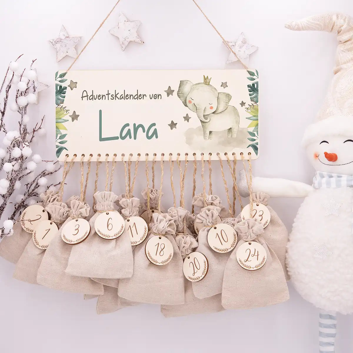 Personalisierbarer Adventskalender farbig - Elefant