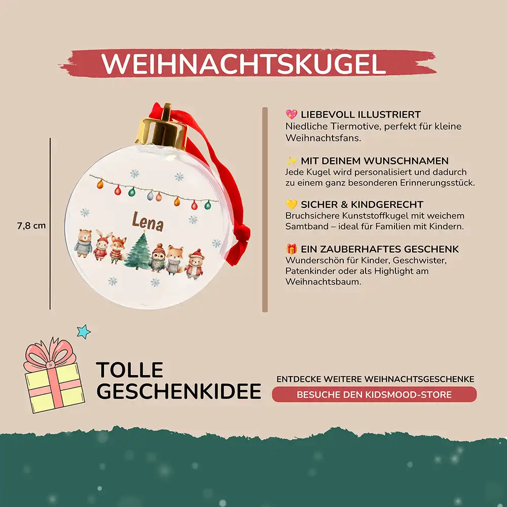 Weihnachtskugel personalisiert mit Namen - Niedliche Waldfreunde