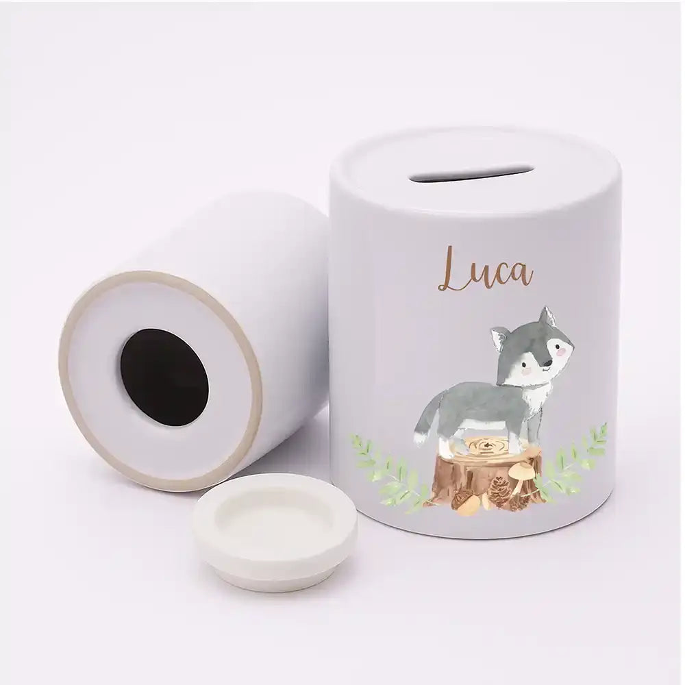 Spardose Kinder aus Keramik - Wolf Waldtiere