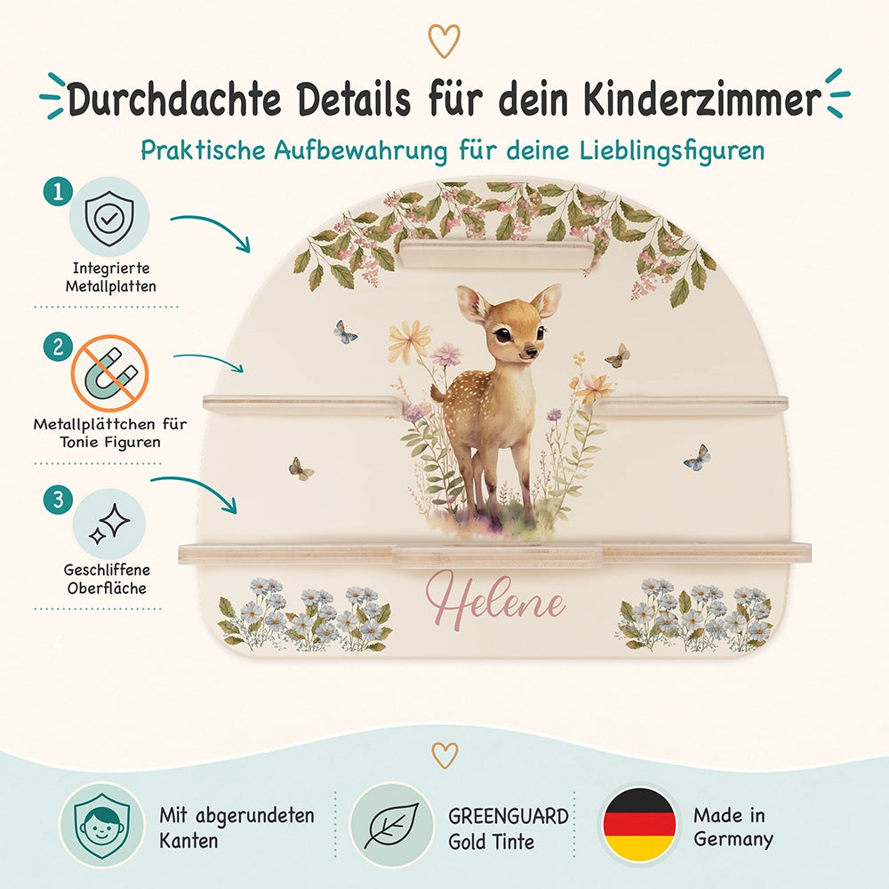 Tonie Regal aus Holz, Toniebox Regal personalisiert Reh im Wald