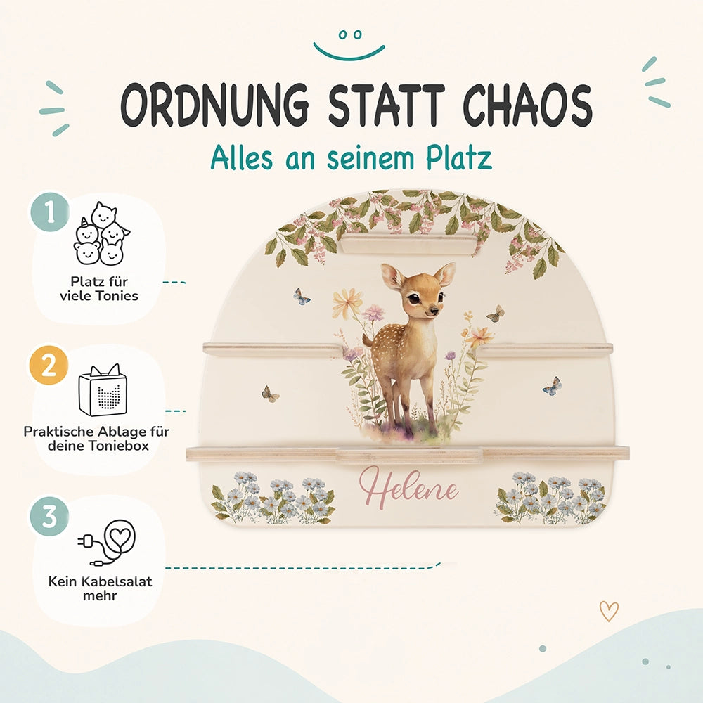 Tonie Regal aus Holz, Toniebox Regal personalisiert Reh im Wald