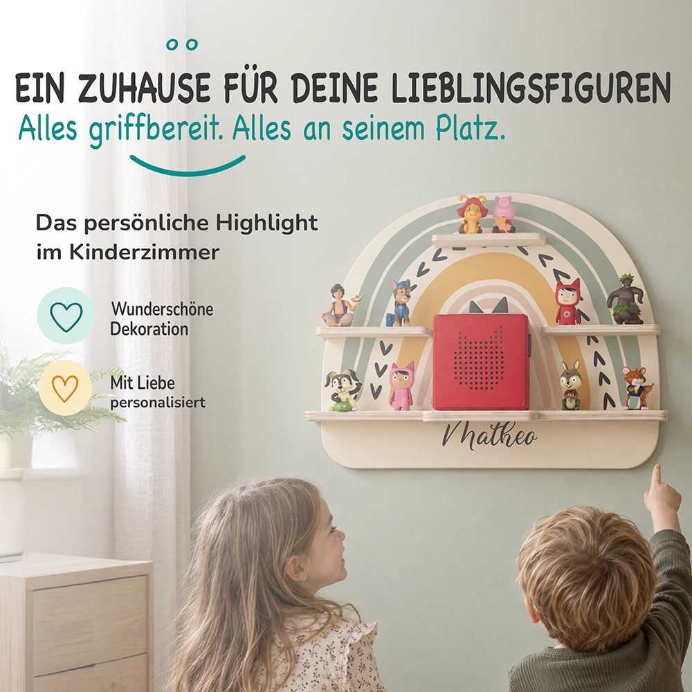 Tonie Regal aus Holz, Toniebox Regal personalisiert Regenbogen 1