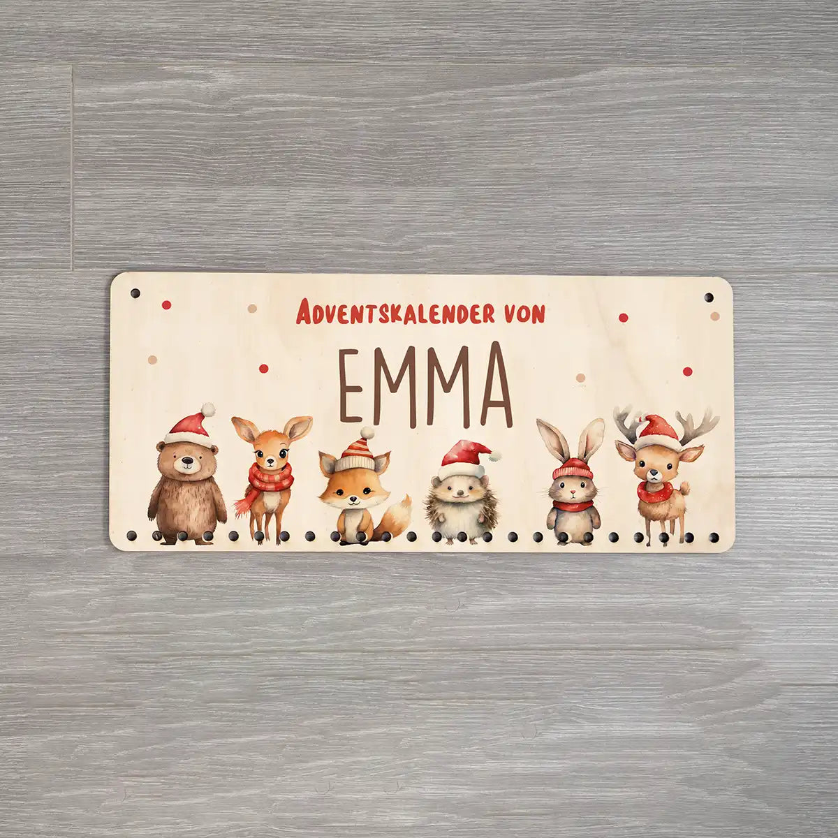 Personalisierbarer Adventskalender farbig - Winterliche Tierfamilie