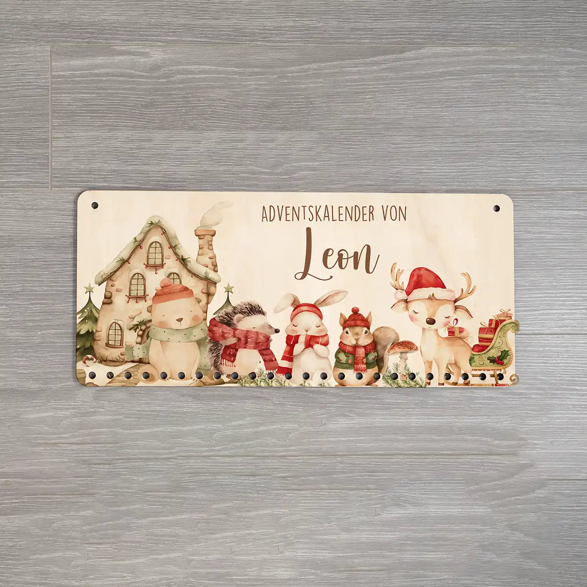 Personalisierbarer Adventskalender farbig - Fröhliche Tierfamilie