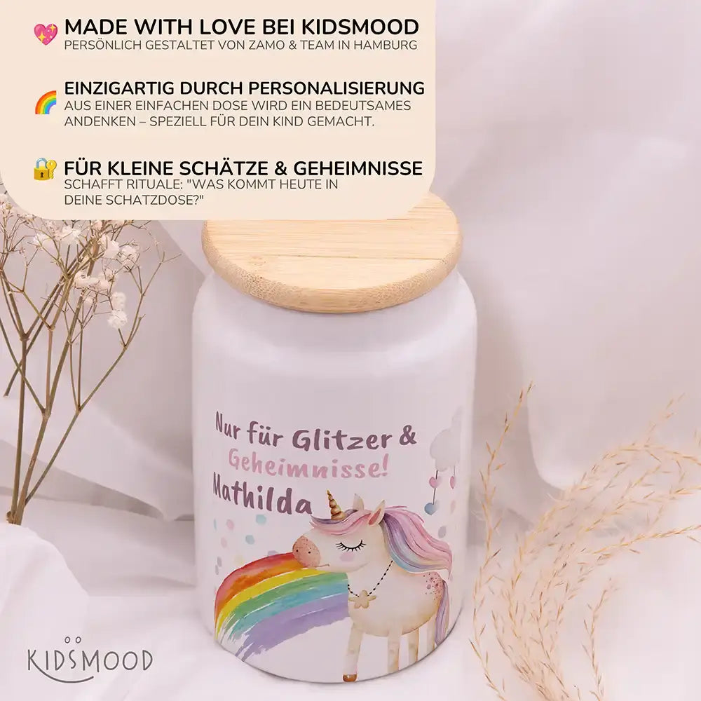 Personalisierbare Keksdose mit Name - Einhorn