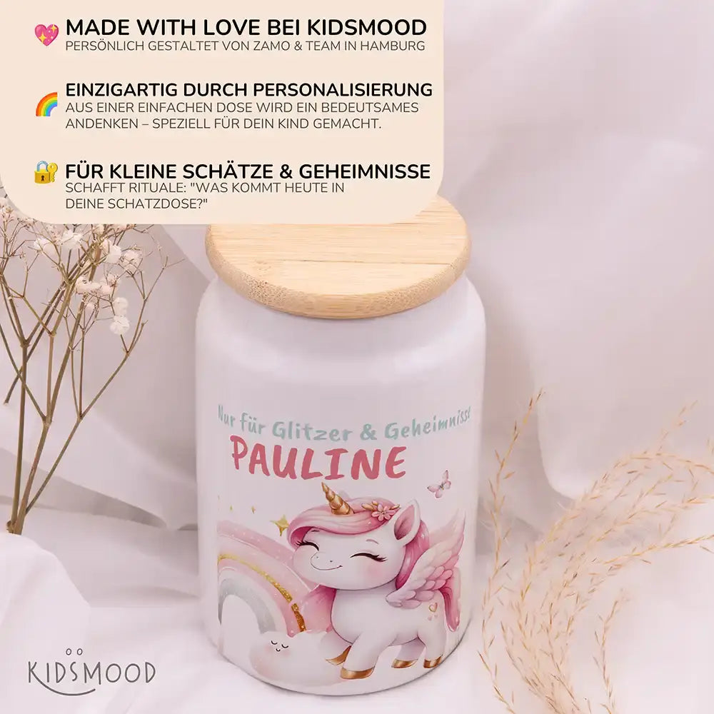 Personalisierbare Keksdose mit Name - Zauberhaftes Einhoen