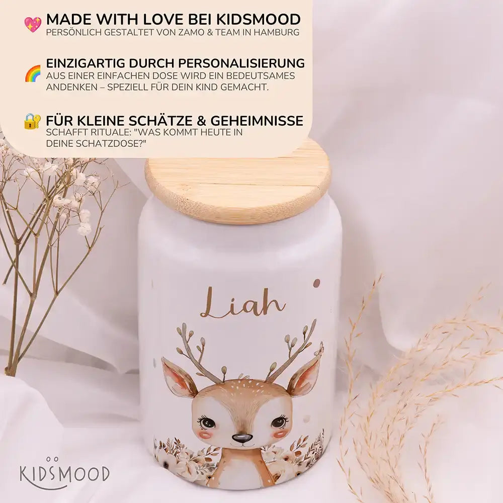 Personalisierbare Keksdose mit Name - Baby Reh