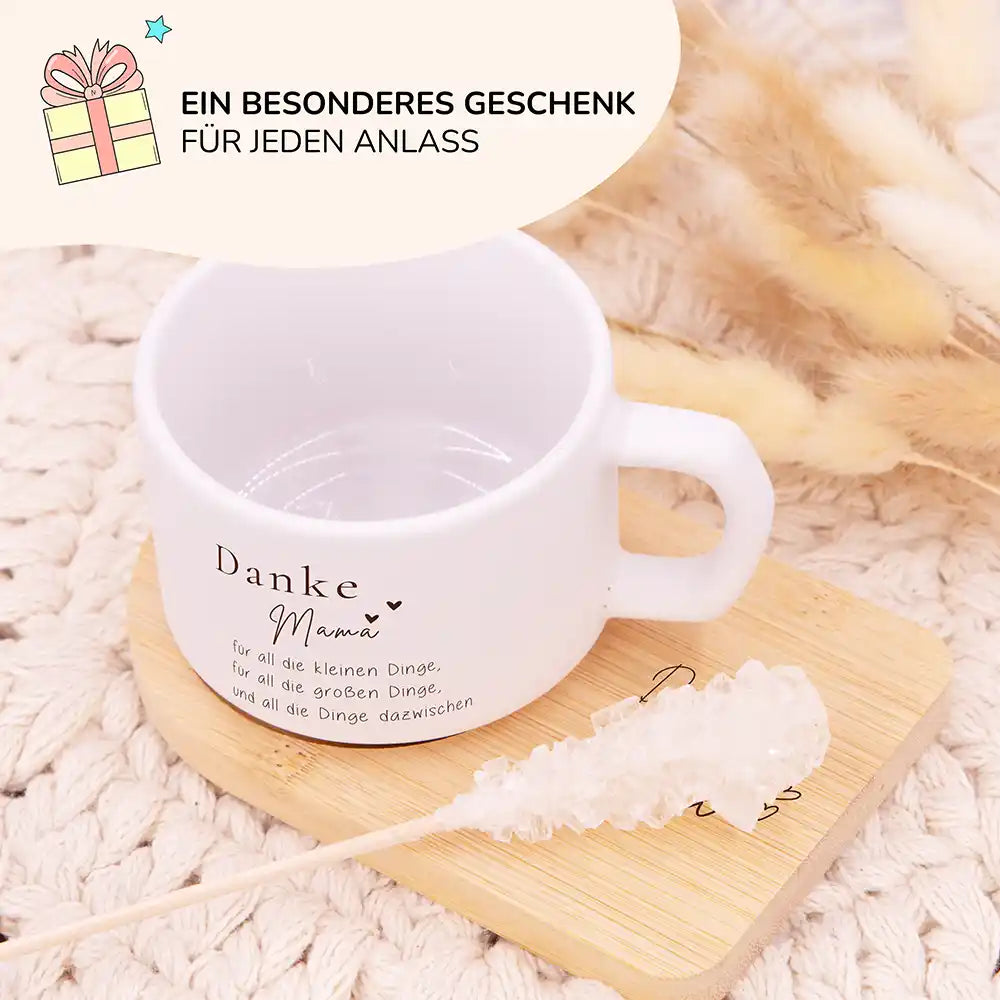 Besonderes Muttertagsgeschenk – personalisierte Keramiktasse Danke Mama – kleine und große Dinge
