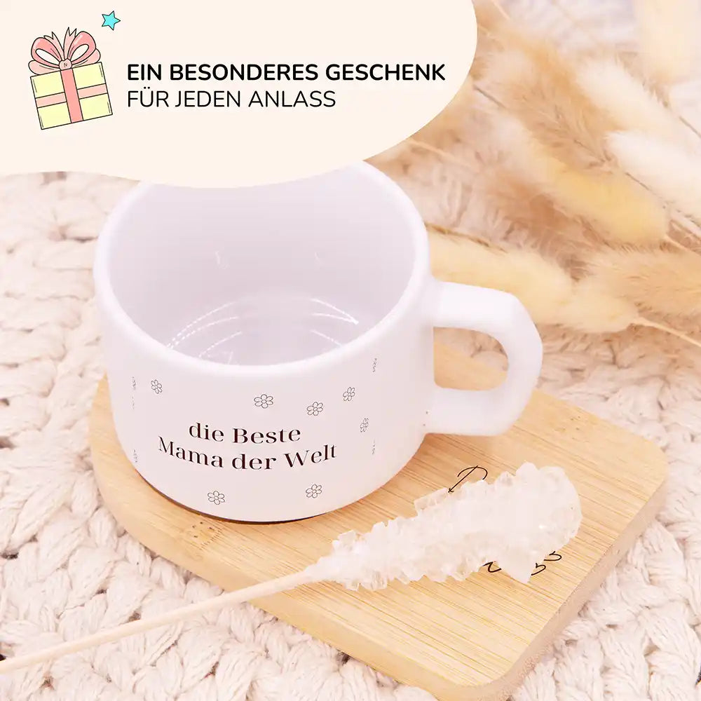 Besonderes Muttertagsgeschenk – personalisierte Keramiktasse Beste Mama Blümchen