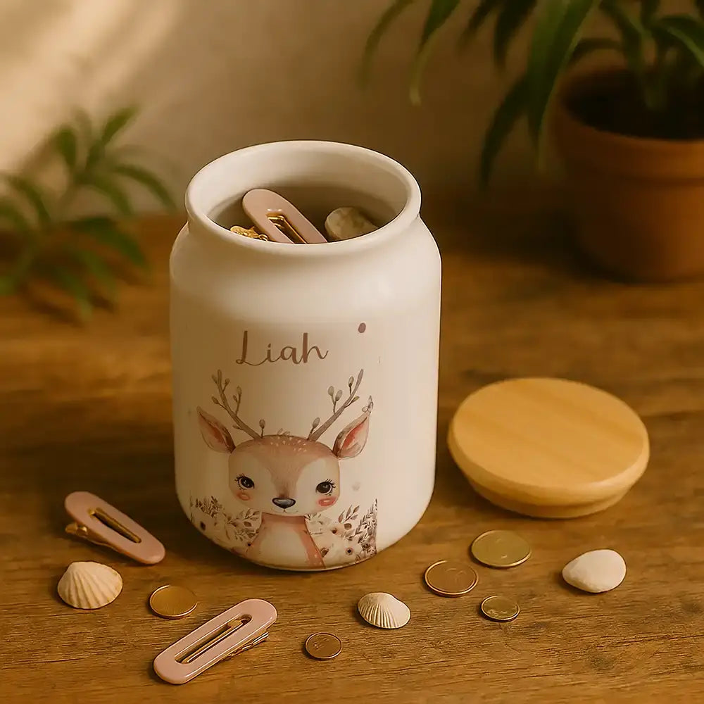 Personalisierbare Keksdose mit Name - Baby Reh