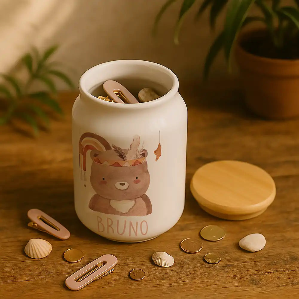 Personalisierbare Keksdose mit Name - Boho Bär