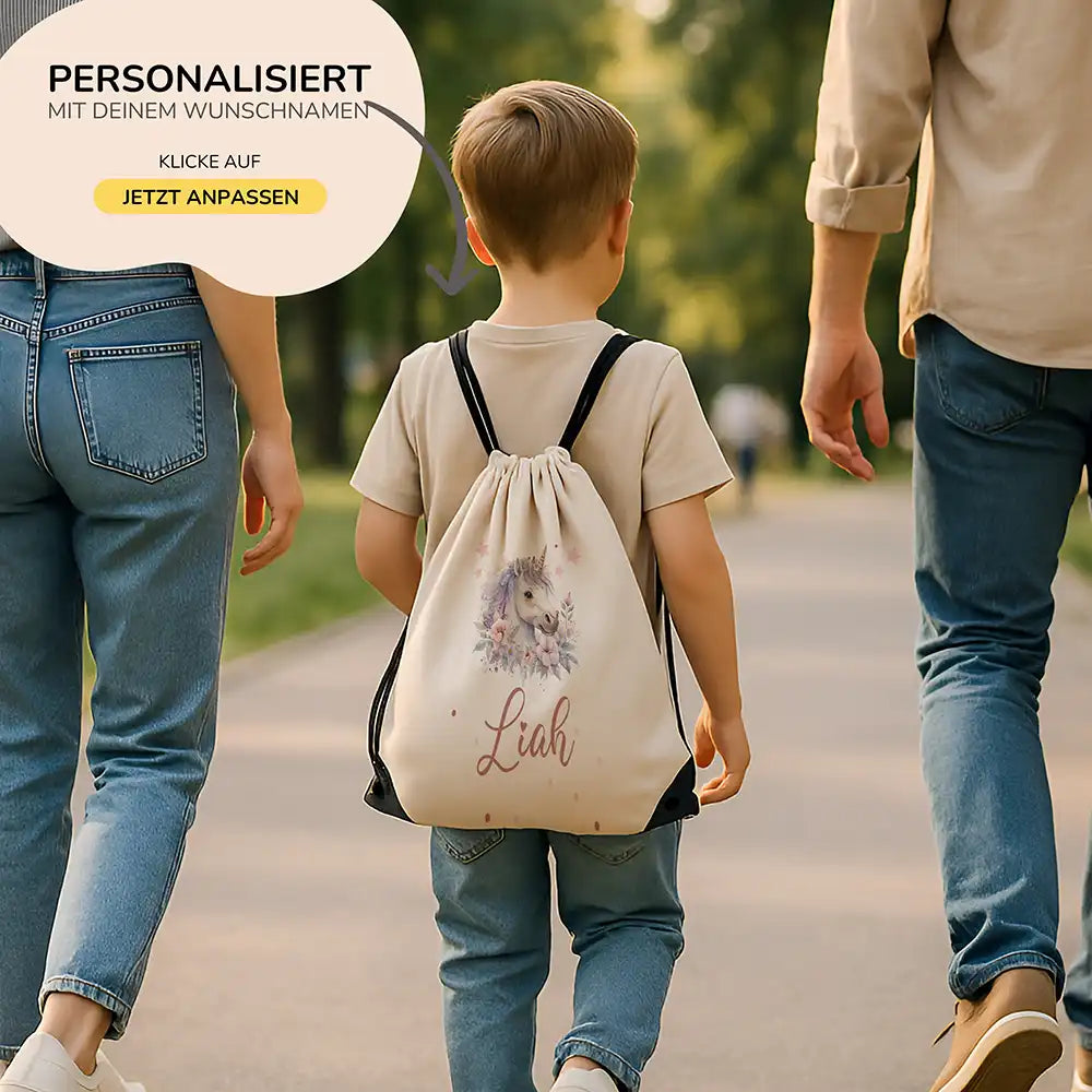 Personalisierter Turnbeutel mit Namen - Einhorn