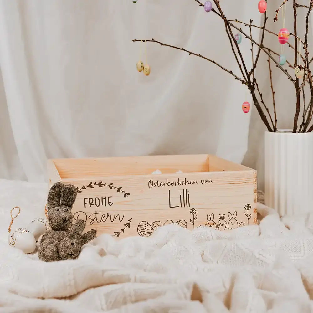 Osterkiste Holz personalisiert - Frühlingsgruß
