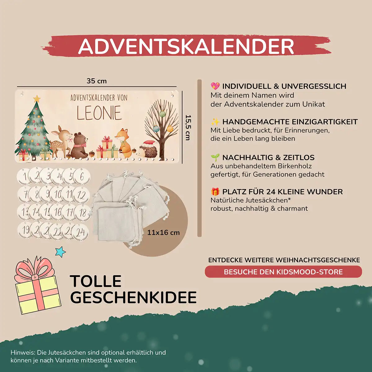 Personalisierbarer Adventskalender farbig - Waldfreunde