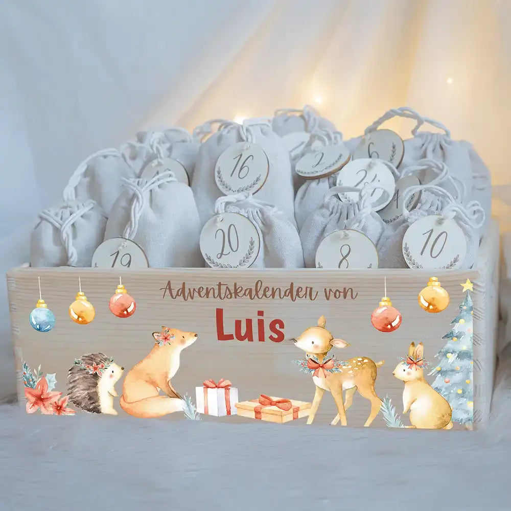 Personalisierte Adventskiste zum Befüllen - Fuchs und Reh