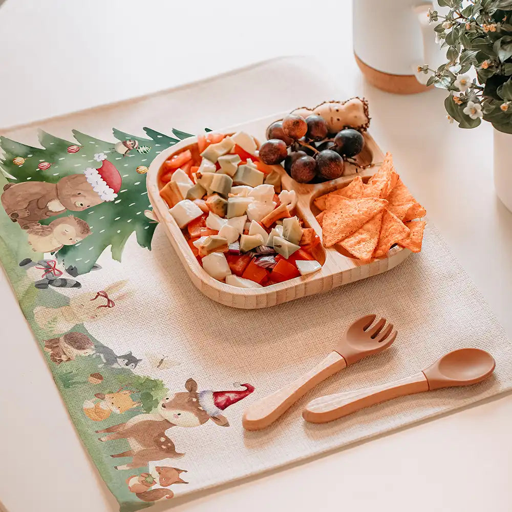 Tischset Kinder personalisiert Weihnachtsmotiv - Niedliche Waldtiere