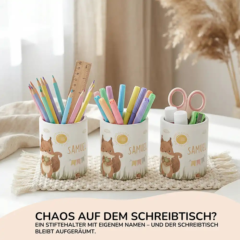 Personalisierter Stiftehalter Eichhörnchen Sommer aus Keramik - Wunschname - Kidsmood.de