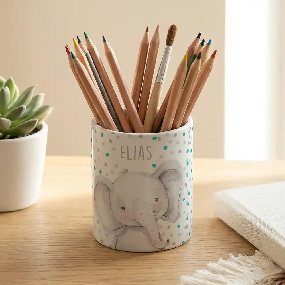 Personalisierter Stiftehalter Elefant Konfetti - Keramik weiĂ-matt - Detailansicht