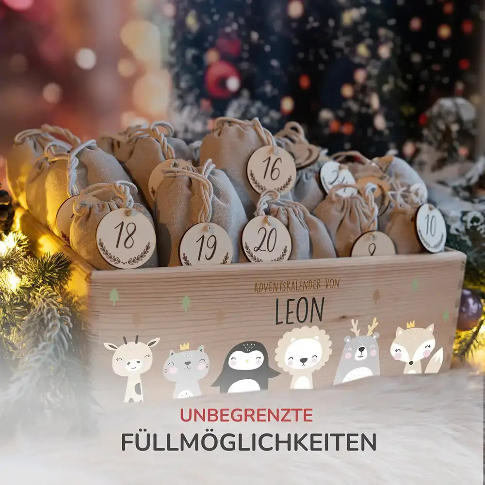 Personalisierte Adventskiste zum Befüllen - Winter Tierfamilie