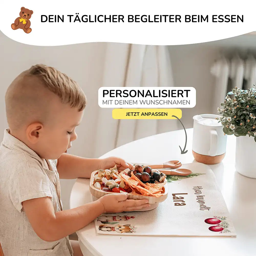 Tischset Kinder personalisiert Weihnachtsmotiv - Tierchen im Zauberwald