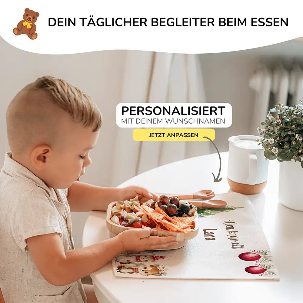 Tischset Kinder personalisiert Weihnachtsmotiv - Glückliche Tiergesellschaft