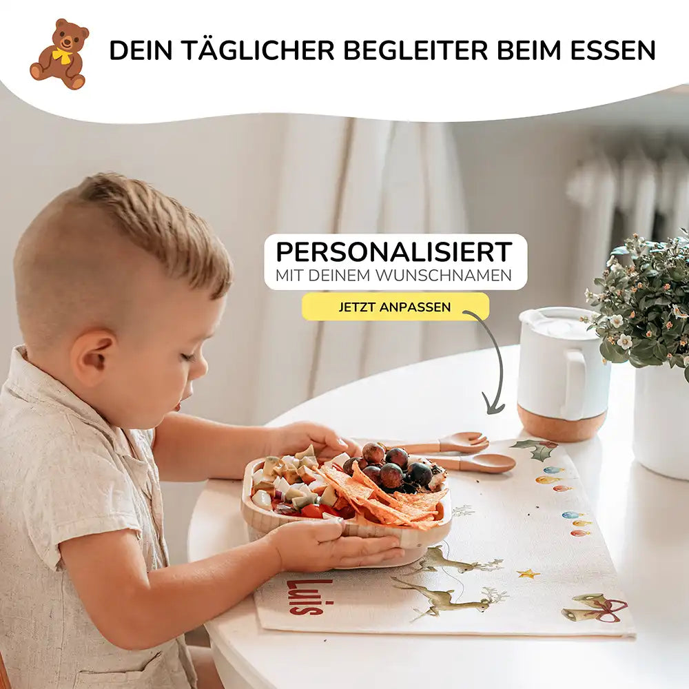 Tischset Kinder personalisiert Weihnachtsmotiv - Rentierschlitten