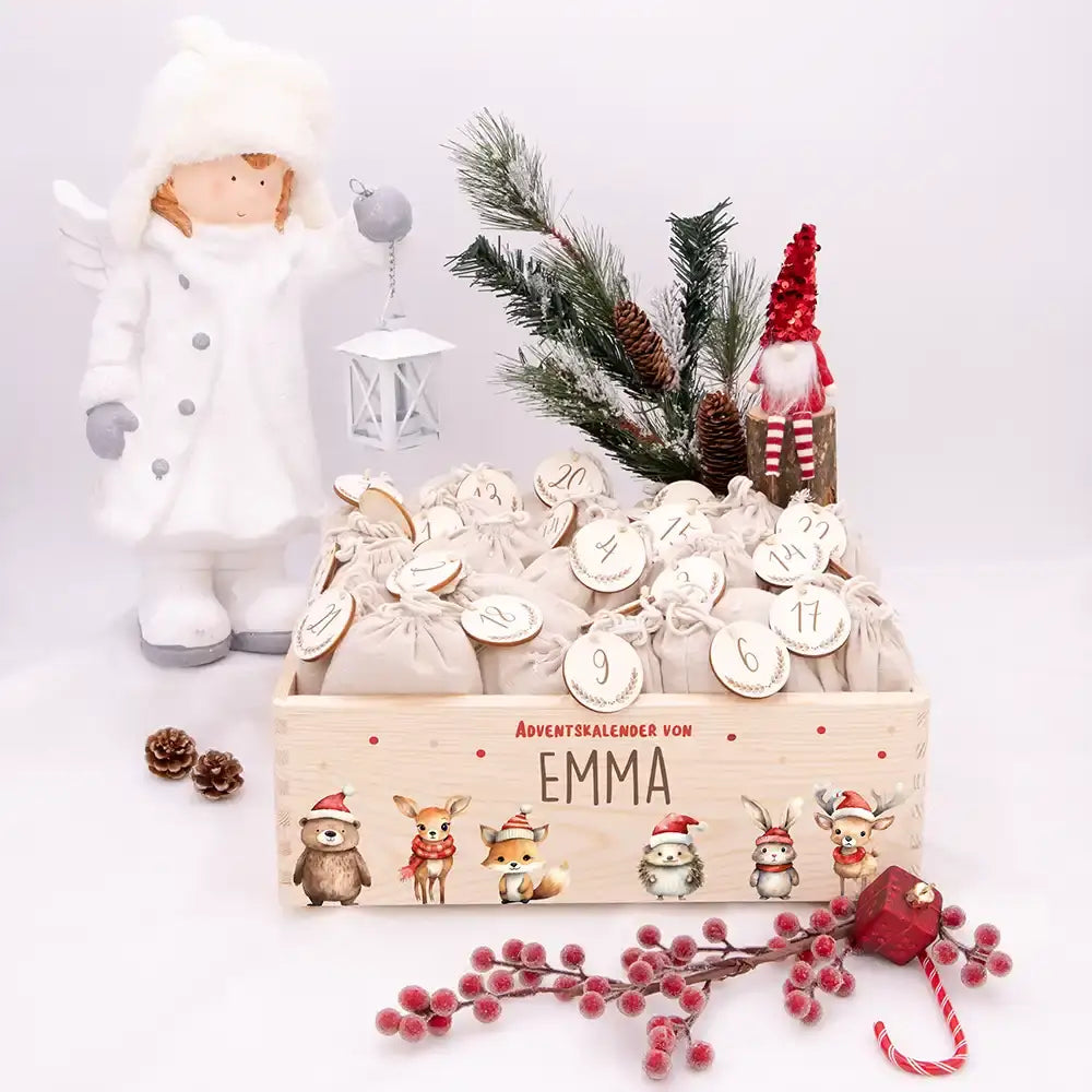 Personalisierte Adventskiste zum Befüllen - Tierfamilie Weihnachten