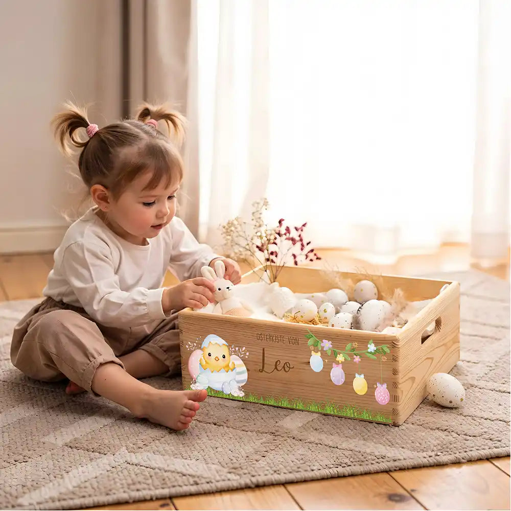 Osterkiste Holz personalisiert - Küken