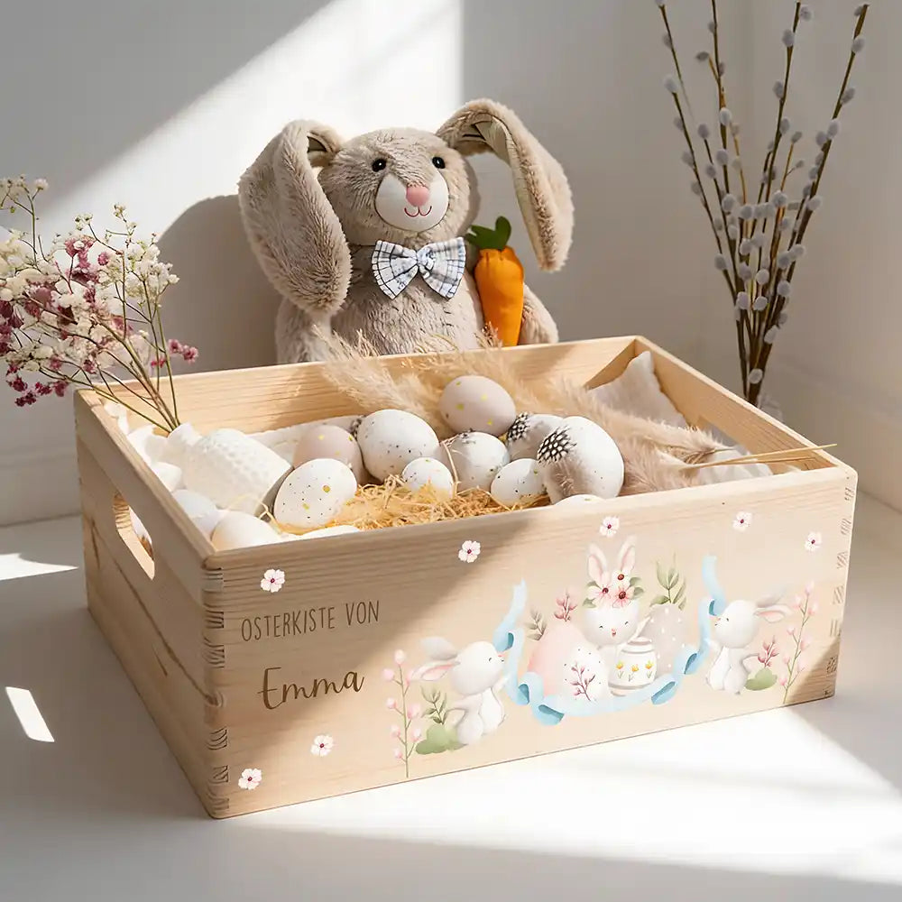 Osterkiste Holz personalisiert - Häschentanz