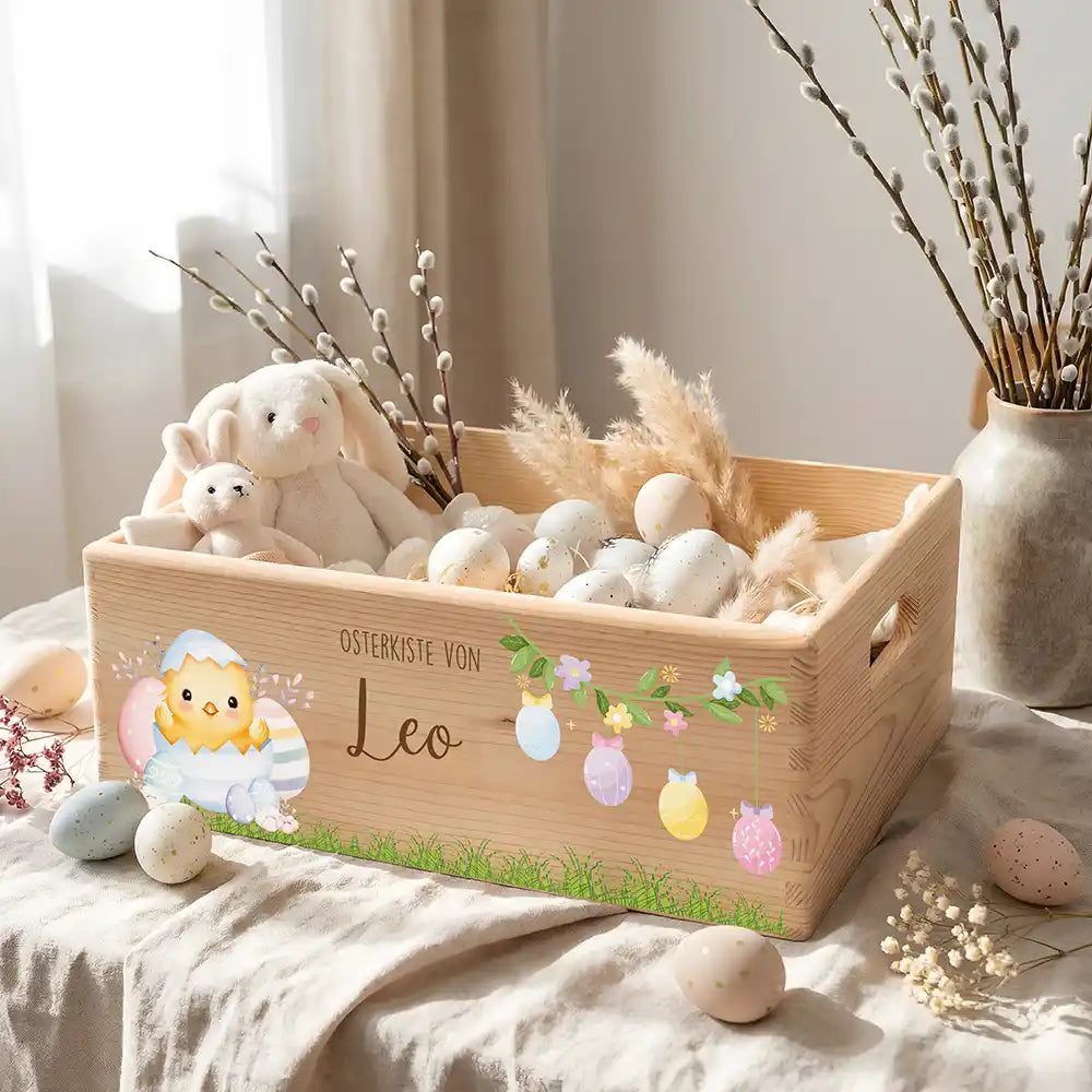 Osterkiste Holz personalisiert - Küken