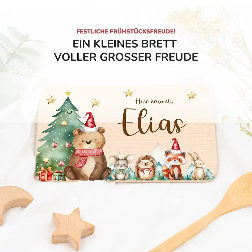 Weihnachts-Set Frühstücksbrettchen + Emaille Tasse - Winterzauber-Freunde