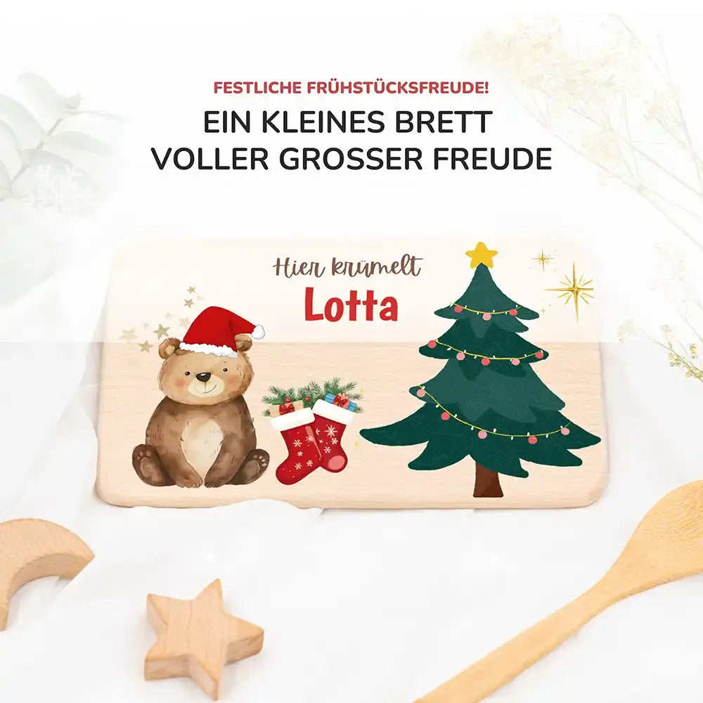 Weihnachts-Set Frühstücksbrettchen + Emaille Tasse - Weihnachtsbär