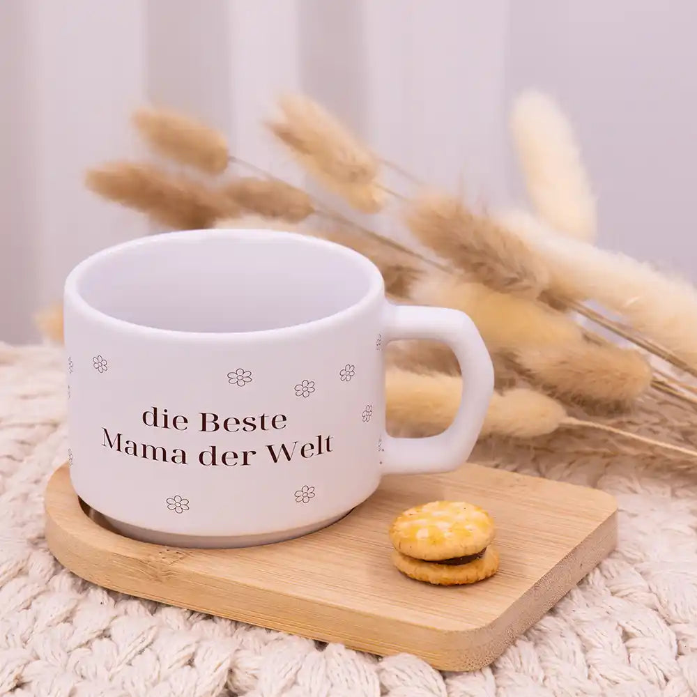 Personalisierte Kaffeetasse Mama Beste Mama Blümchen – Keramik & Bambus