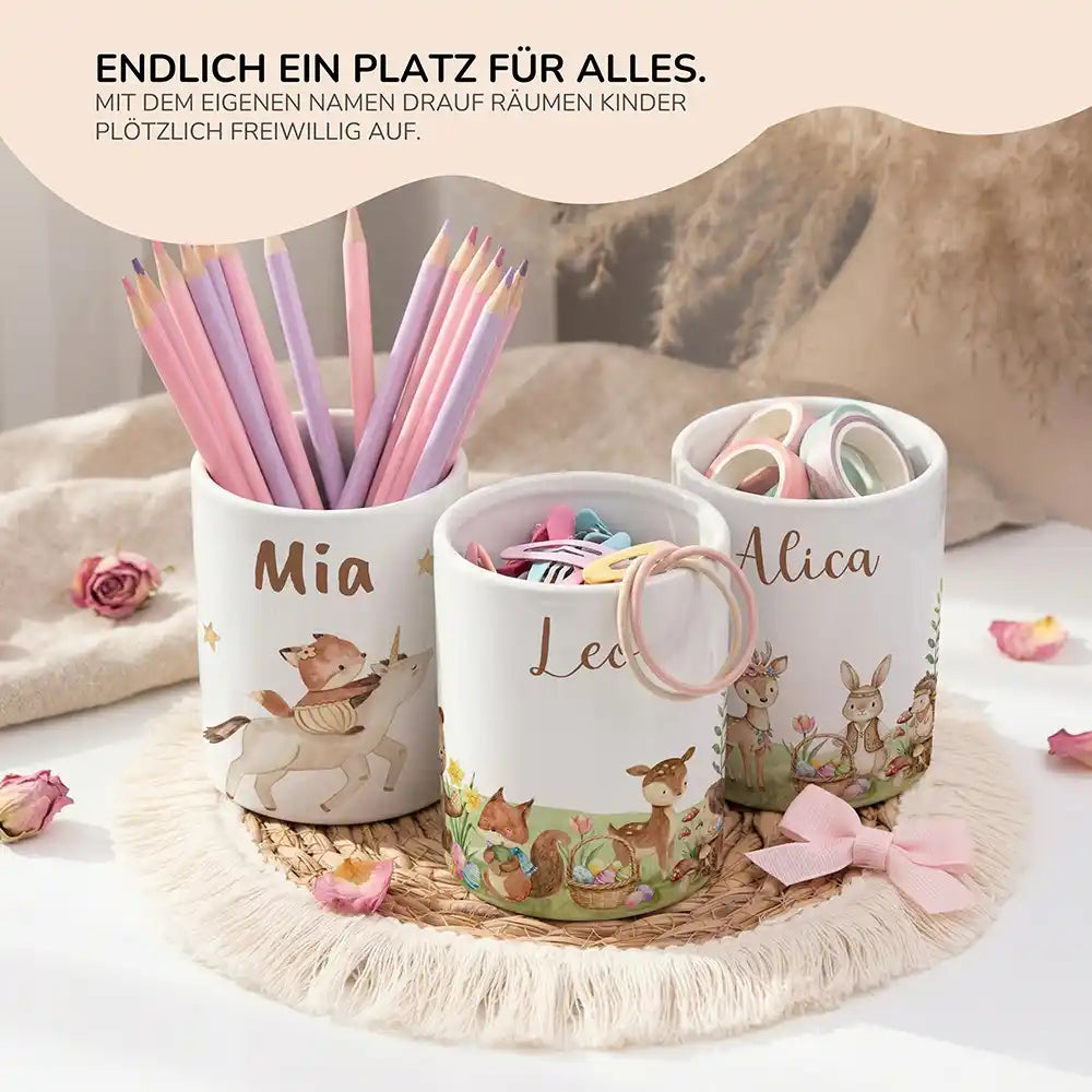 Personalisierter Stiftehalter Ostern Frühlingswiese - personalisiertes Geschenk mit Wunschnamen