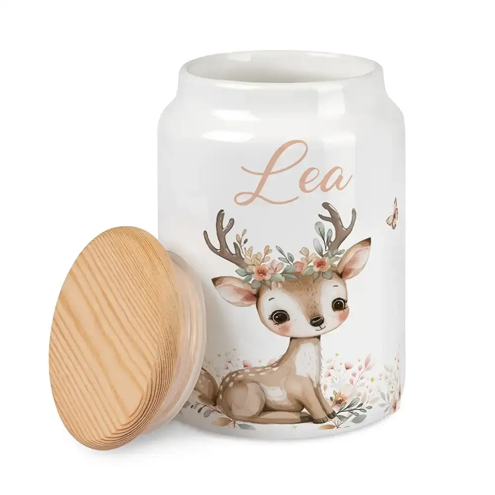 Personalisierbare Keksdose mit Name - Baby Hirsch